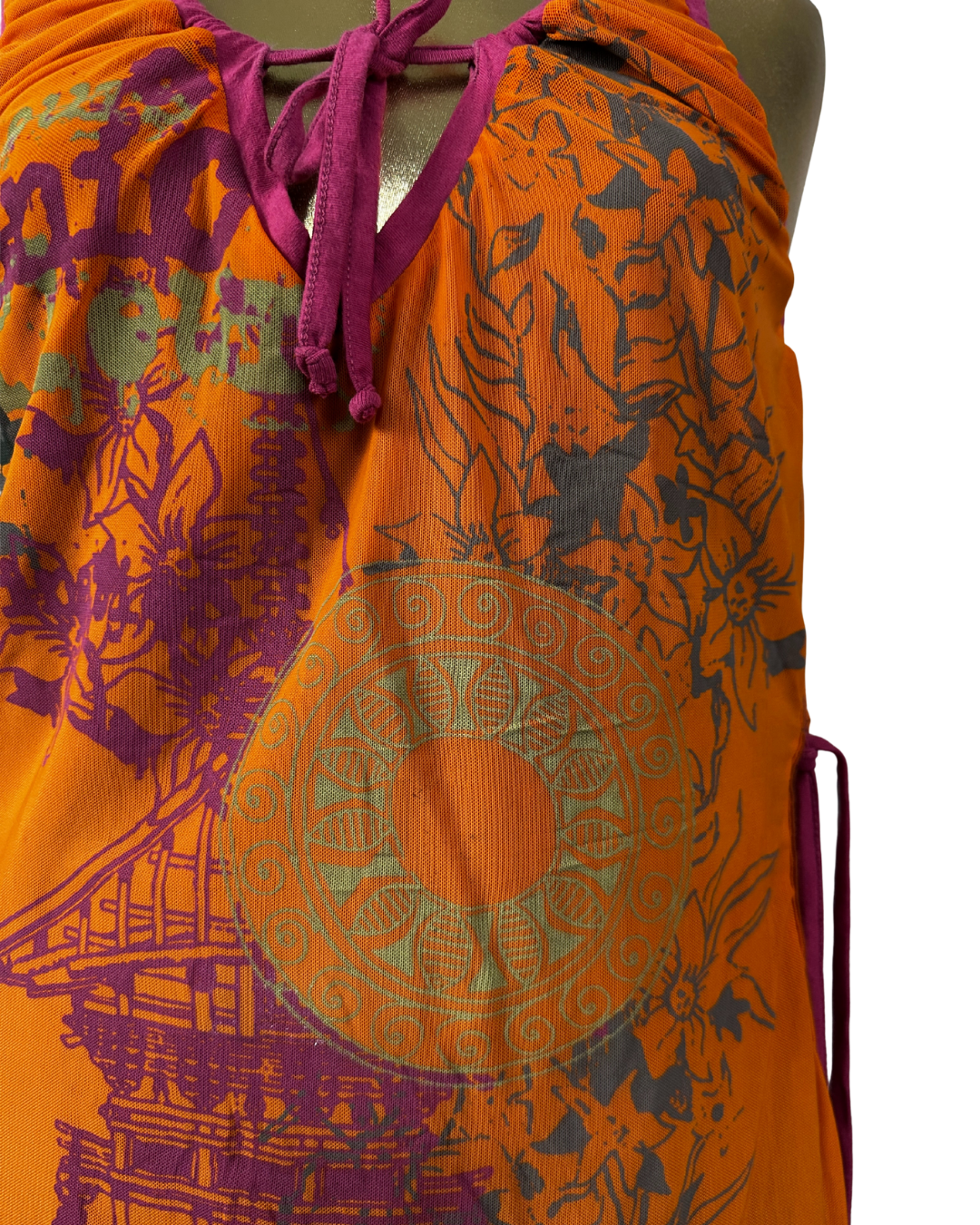 Y2K Fleur De Sel Graphic Top with Pink Tie and Sheer Overlay