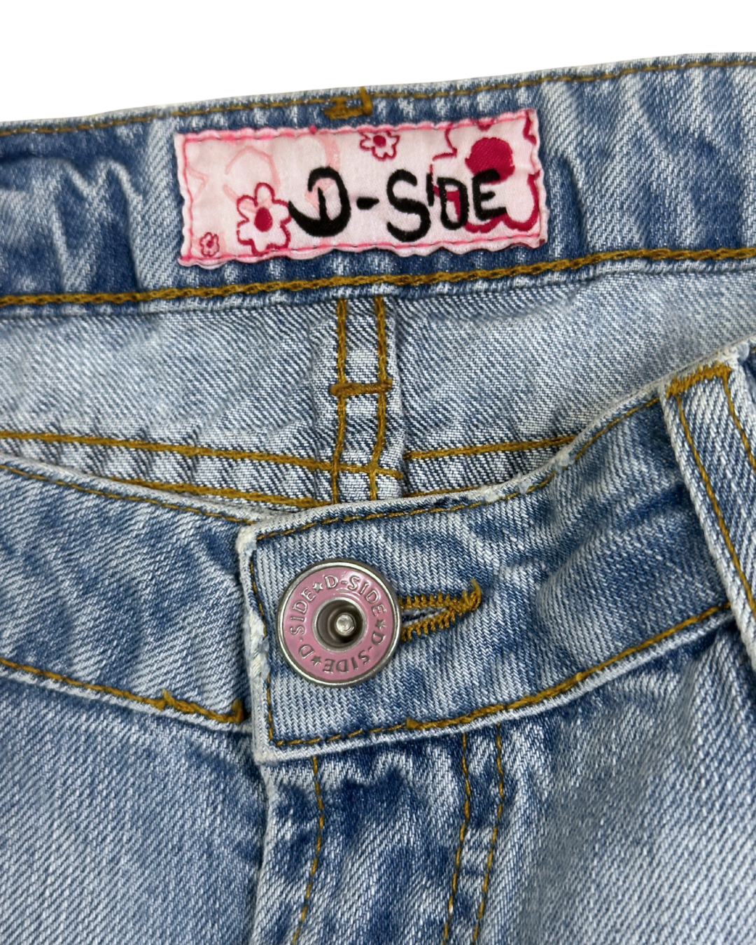Y2K D-Side Cutecore Denim Mini Skirt w/ Lace - W28