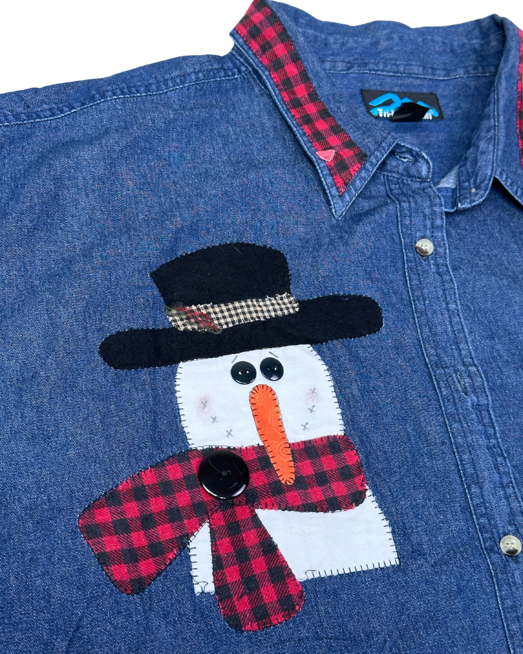 Vintage Denim Shirt with Plaid & Santa Applique Detailing 3XL