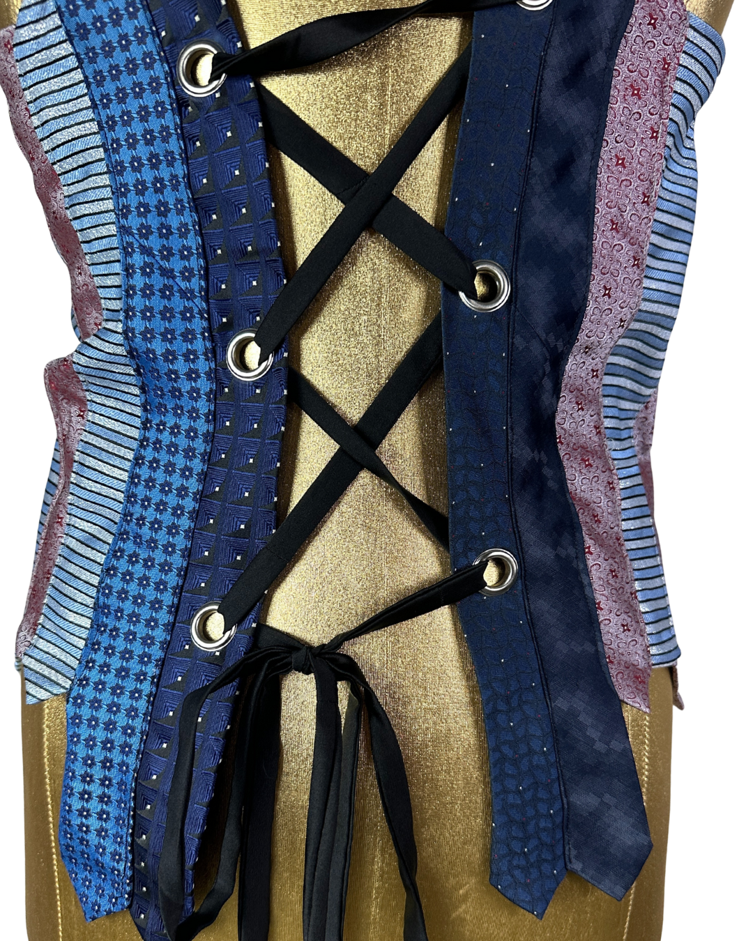 Handmade Upcycled Necktie Lace-Up Vest Top with Choker