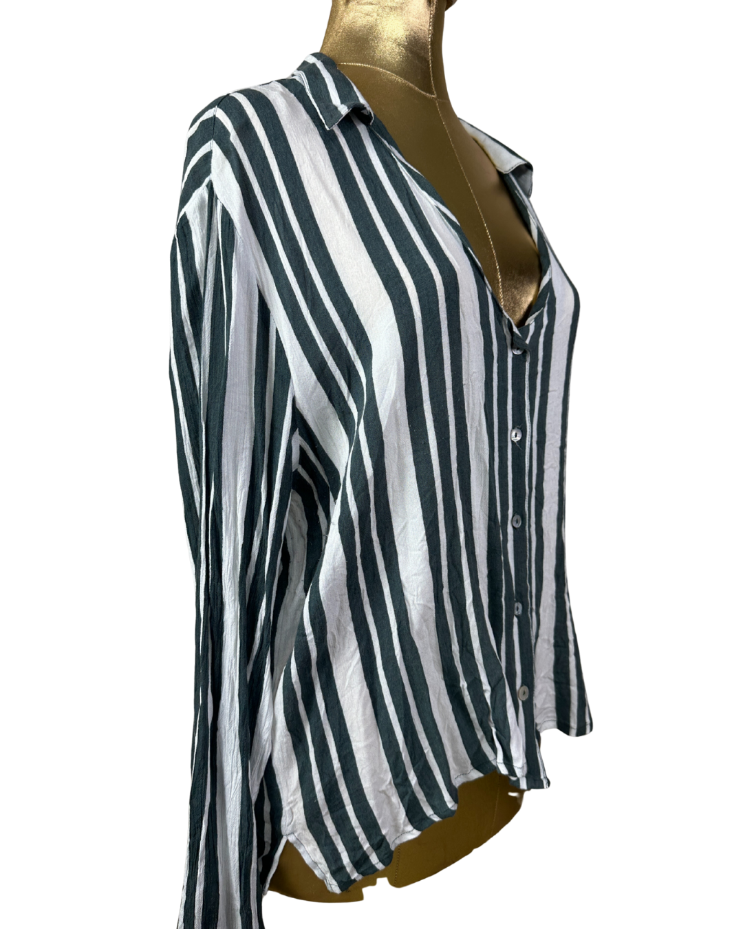 Jacqueline De Yong Striped Deep V Neckline Shirt - Large