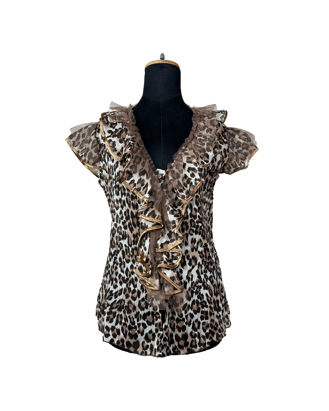 Sheer Ruffled Animal Print Blouse
