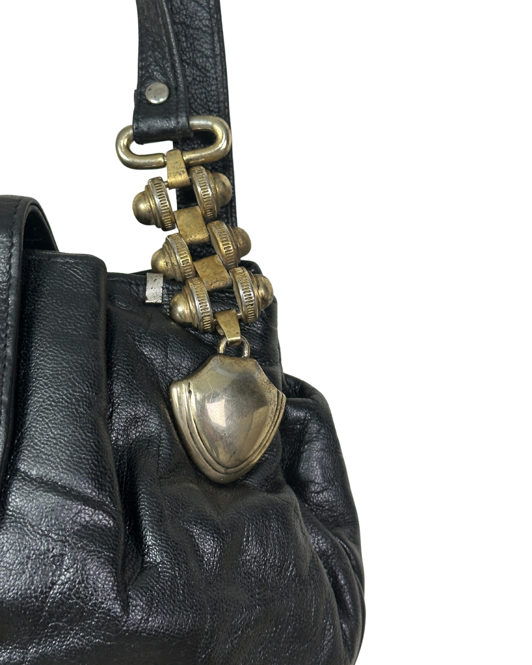 Vintage Y2K Arnold Palmer Genuine Leather Shoulder Bag w/ Brass Chain Details