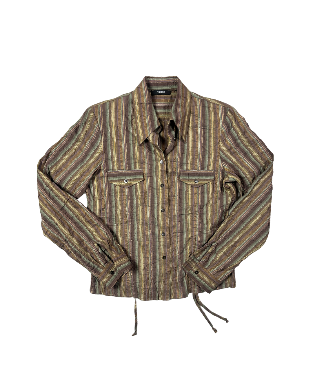 Verse Striped Fitted Shirt Drawstring Hem with Shoulder Pads