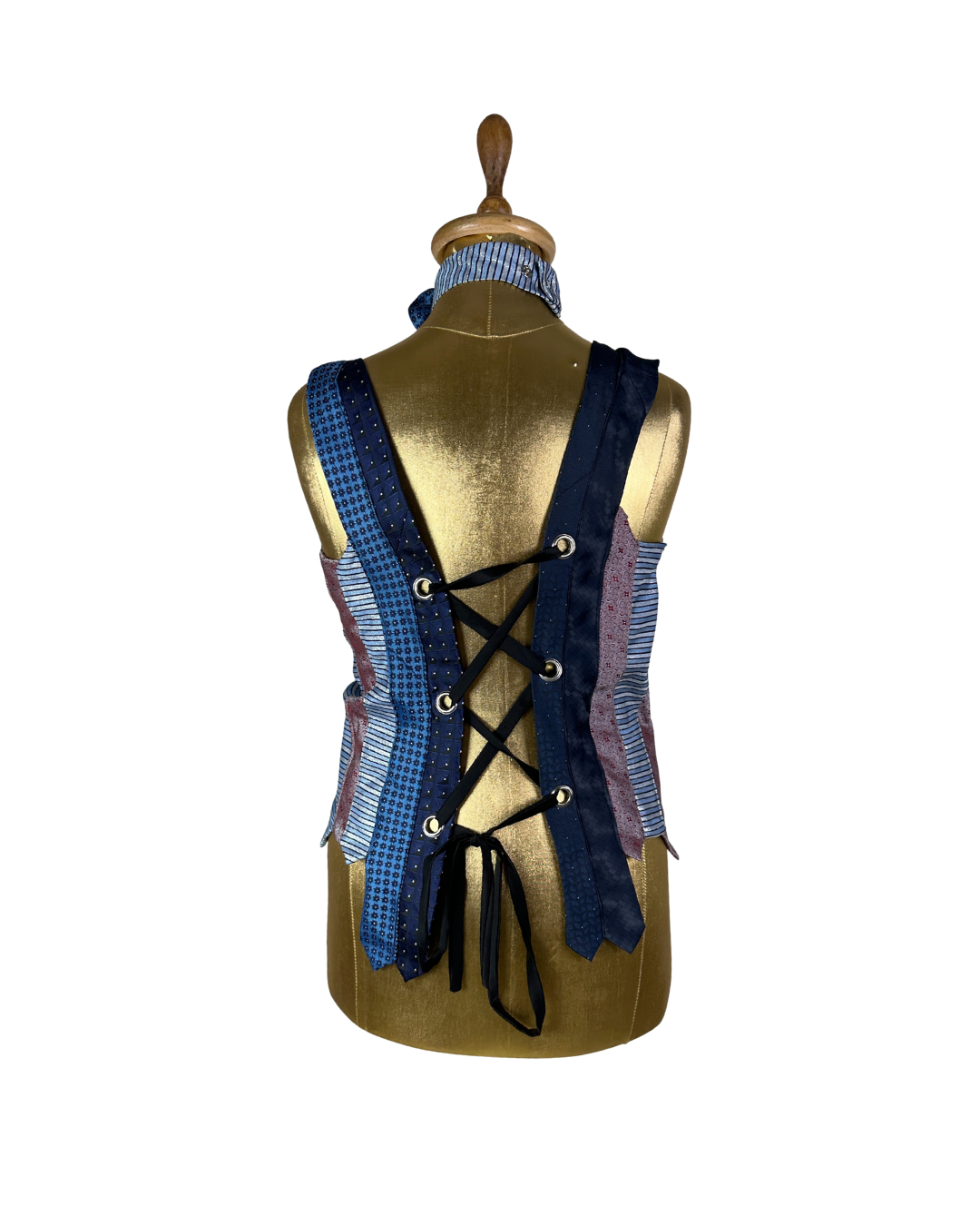 Handmade Upcycled Necktie Lace-Up Vest Top with Choker