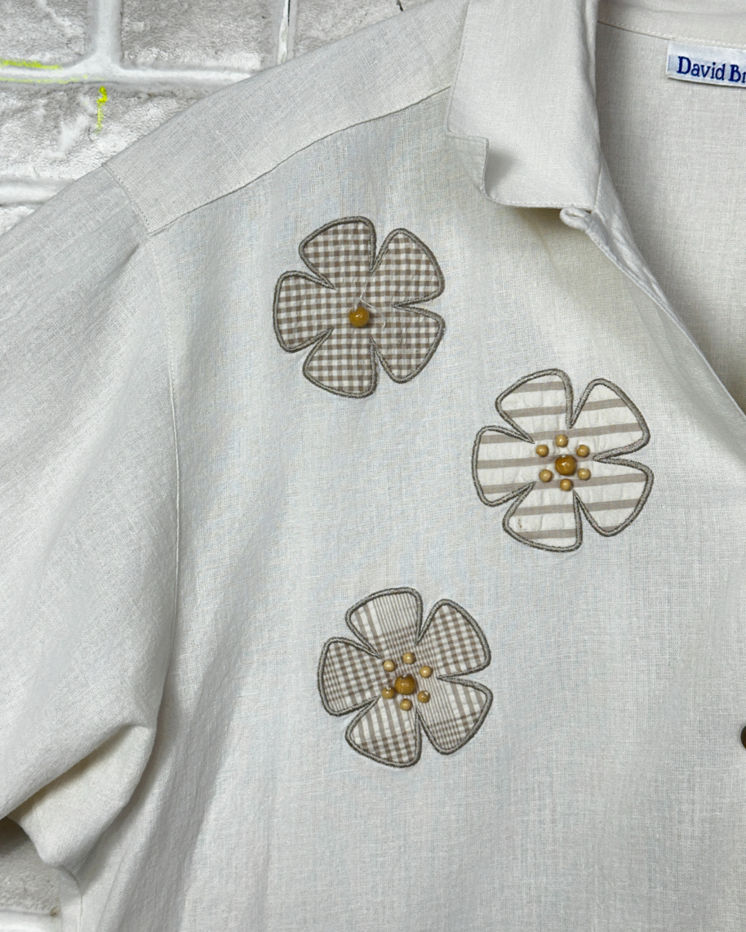 David Brooks Cotton-Linen Blend Embroidered Shirt - Large