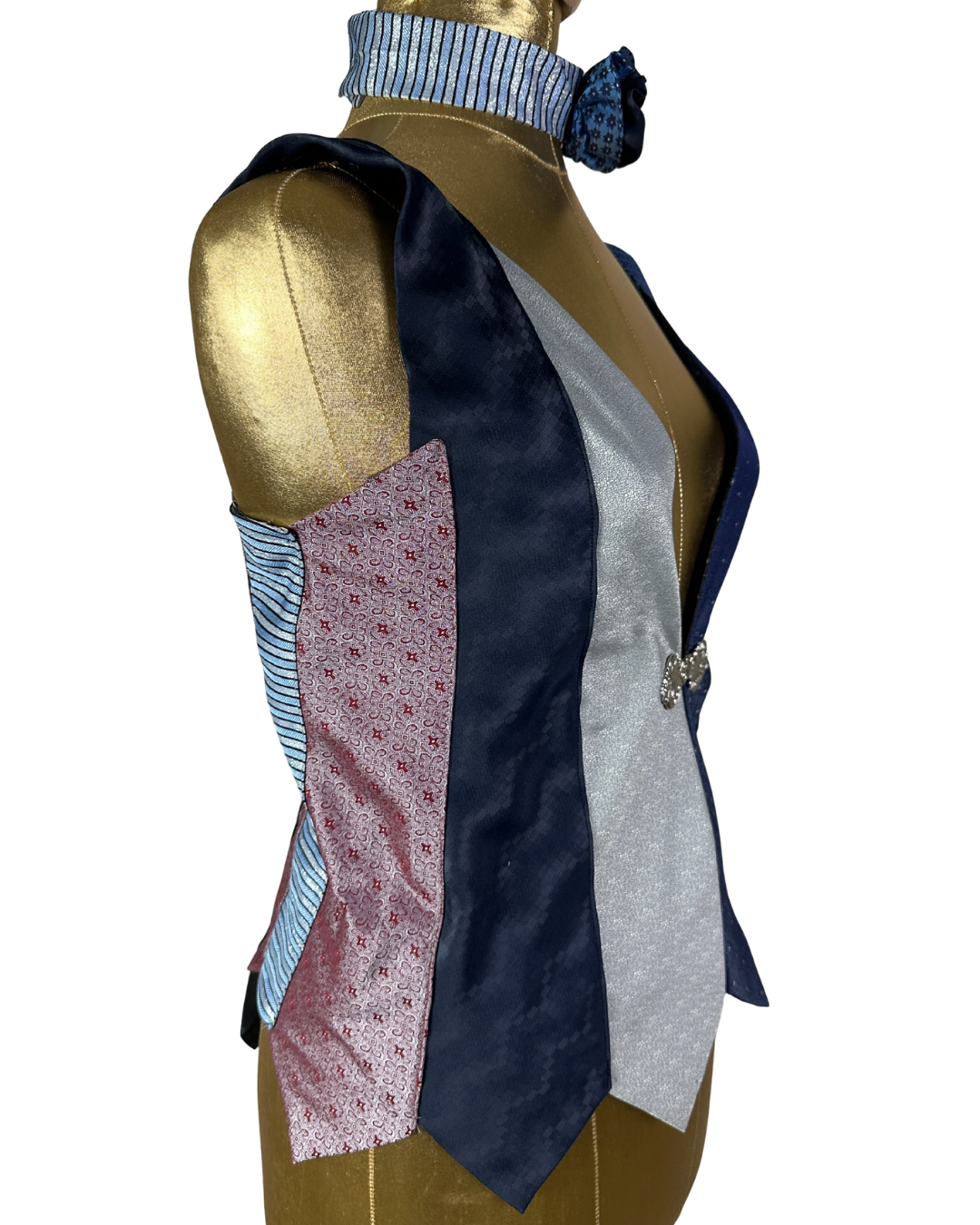 Handmade Upcycled Necktie Lace-Up Vest Top with Choker