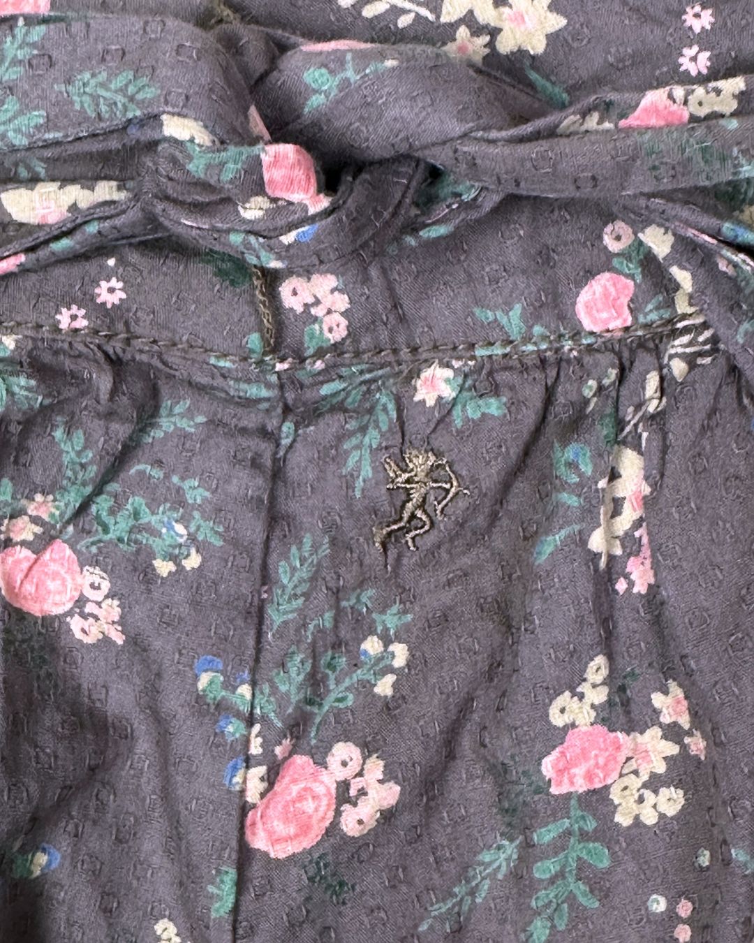 Vintage Floral Skirt with Crochet Lace Detail & Waist Tie
