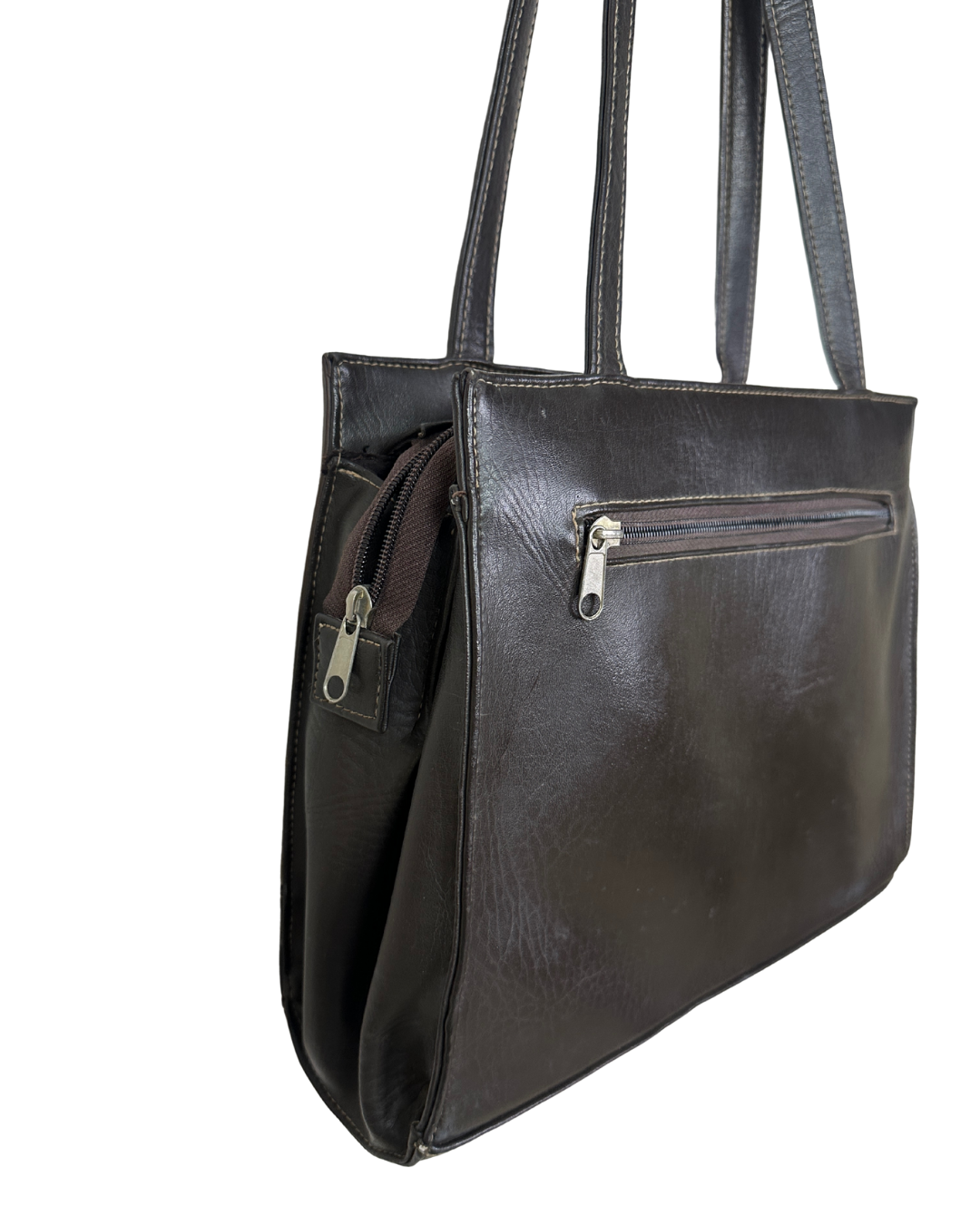 Vintage 1980s Belle Paris Brown Two-Tone Handbag with Gold Lock Detail