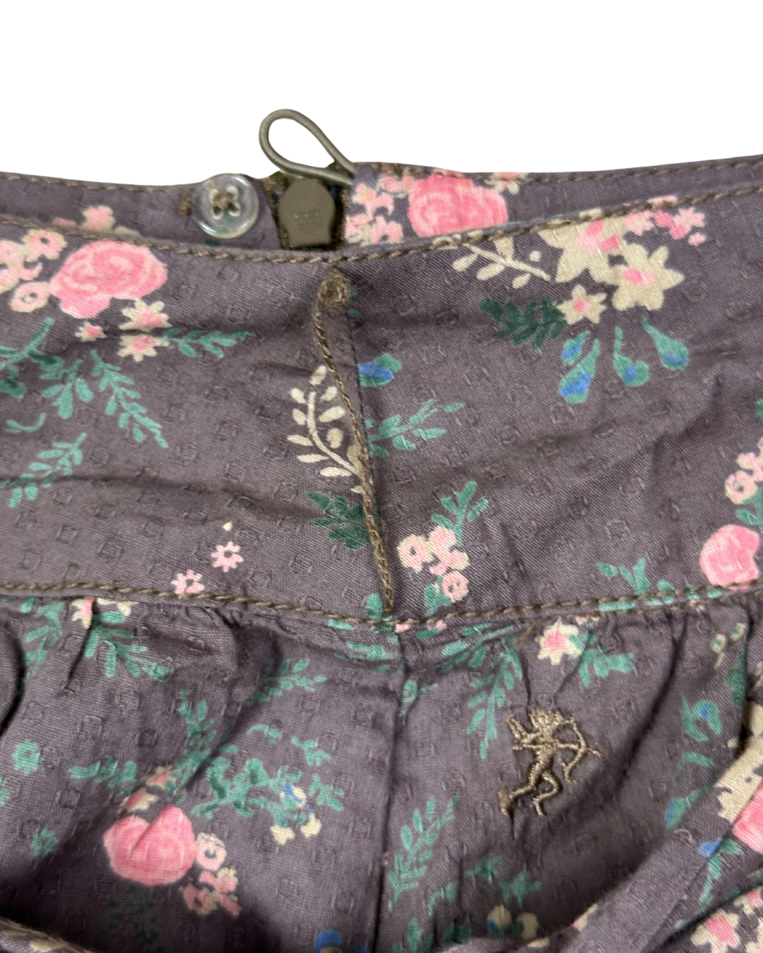 Vintage Floral Skirt with Crochet Lace Detail & Waist Tie
