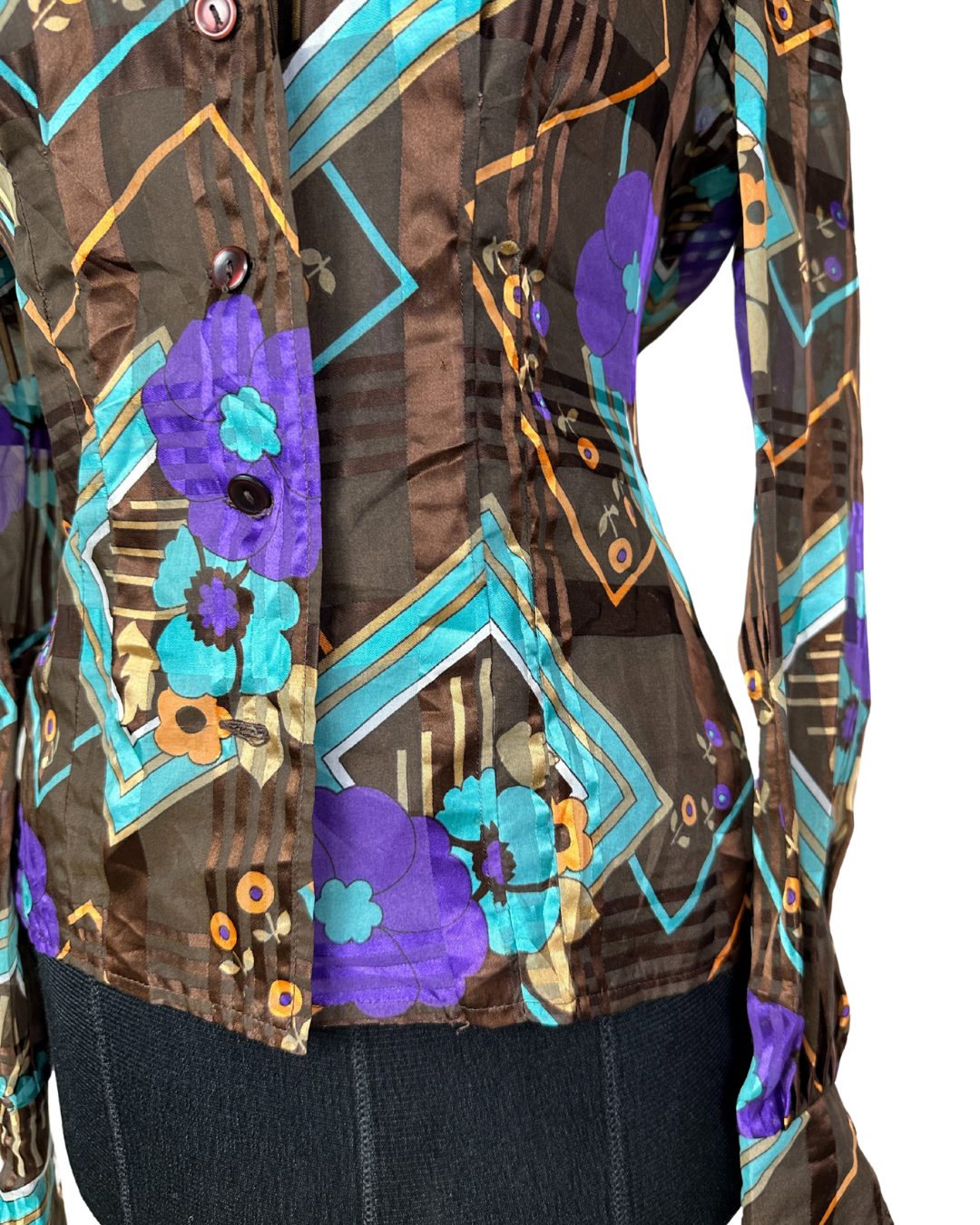 Geometric Floral Fitted Shirt with Statement Cuffs
