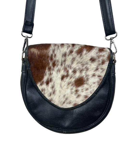 Rare Vintage Genuine Cowhide Mini Leather Saddle Crossbody Bag