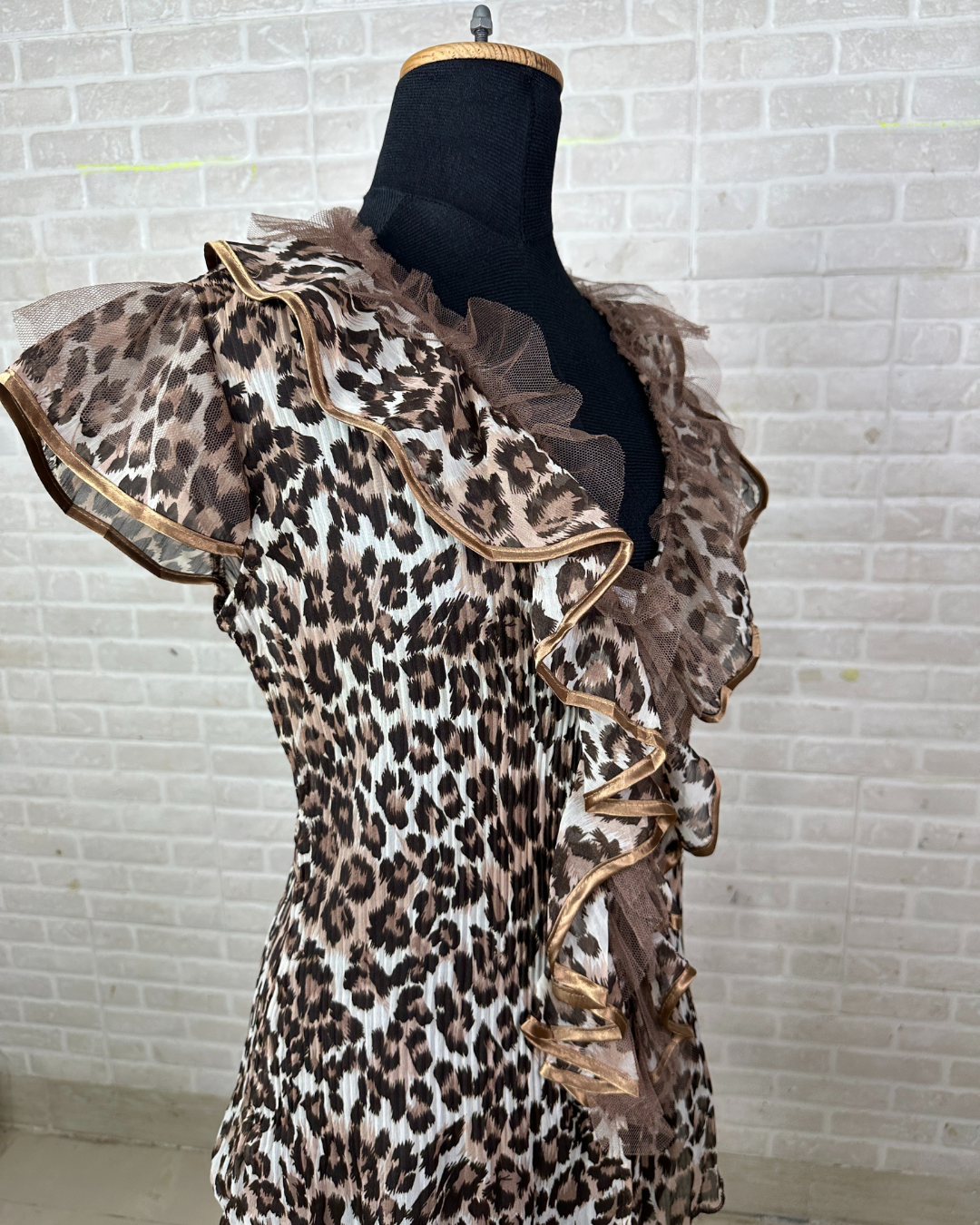Sheer Ruffled Animal Print Blouse
