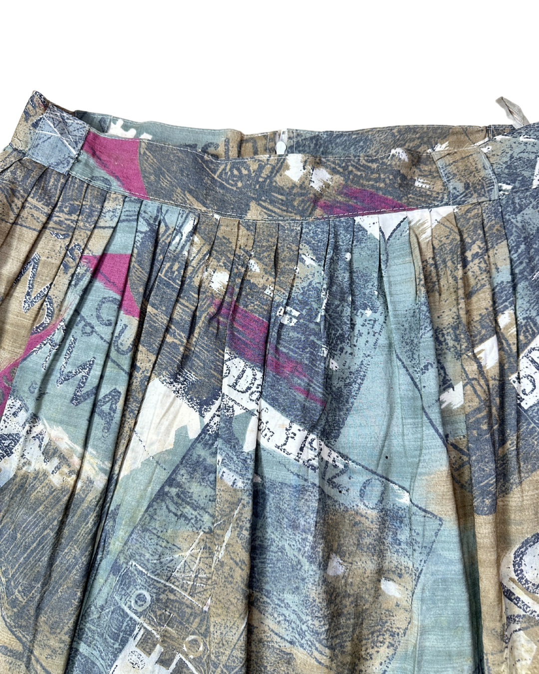 Vintage Norway Cruise Print Pleated Midi Skirt with Belt Loops