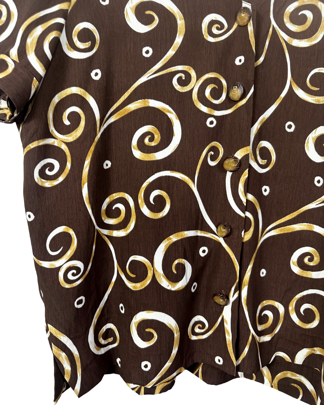 Vintage Swirl Print Short Sleeve Button-Up Blouse