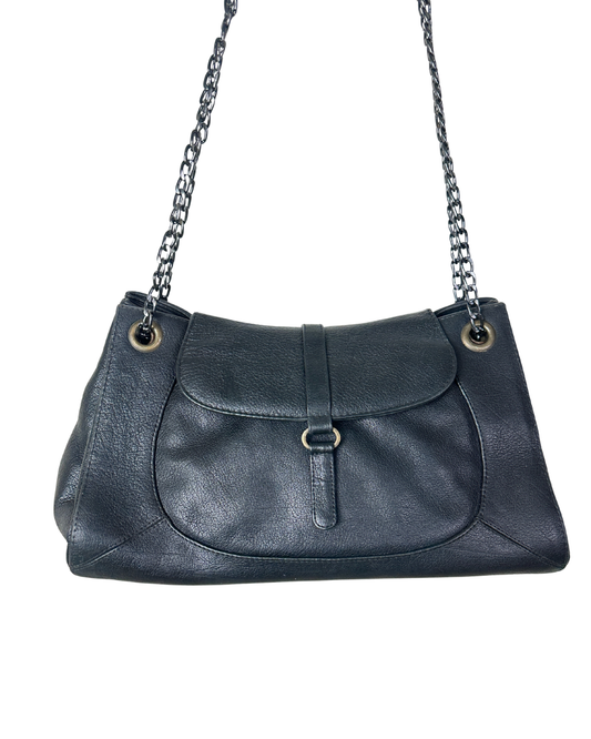 Vintage Y2K Genuine Leather Shoulder Bag with Adjustable Double Chain Strap