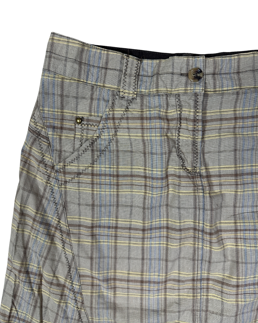 Plaid A-Line Midi Skirt with Front Pockets and Back Pockets