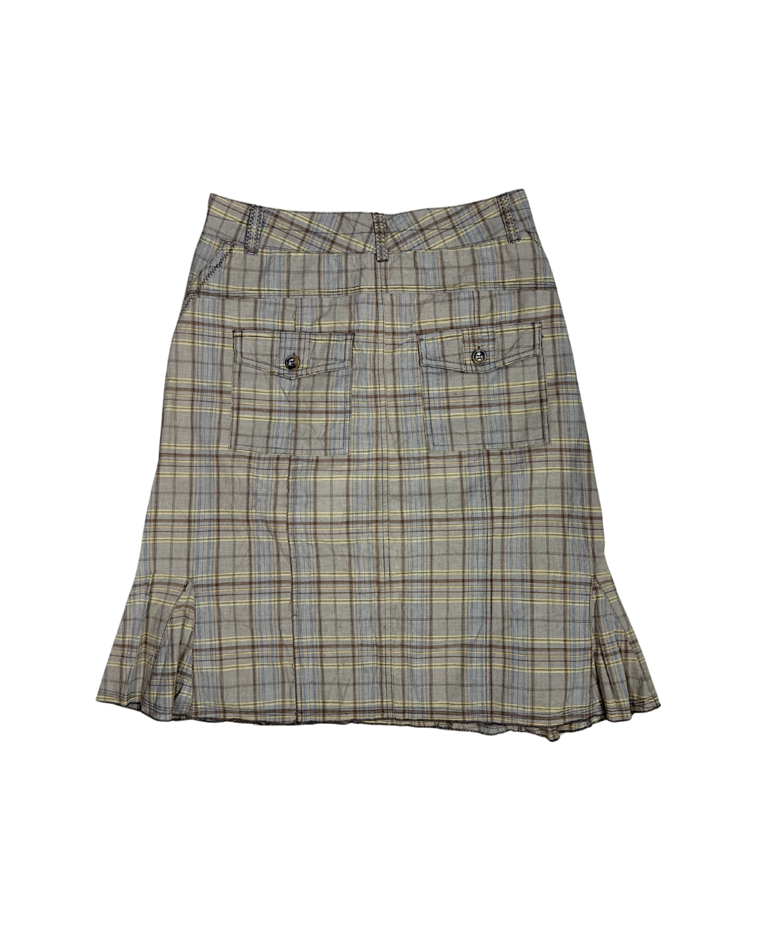 Plaid A-Line Midi Skirt with Front Pockets and Back Pockets