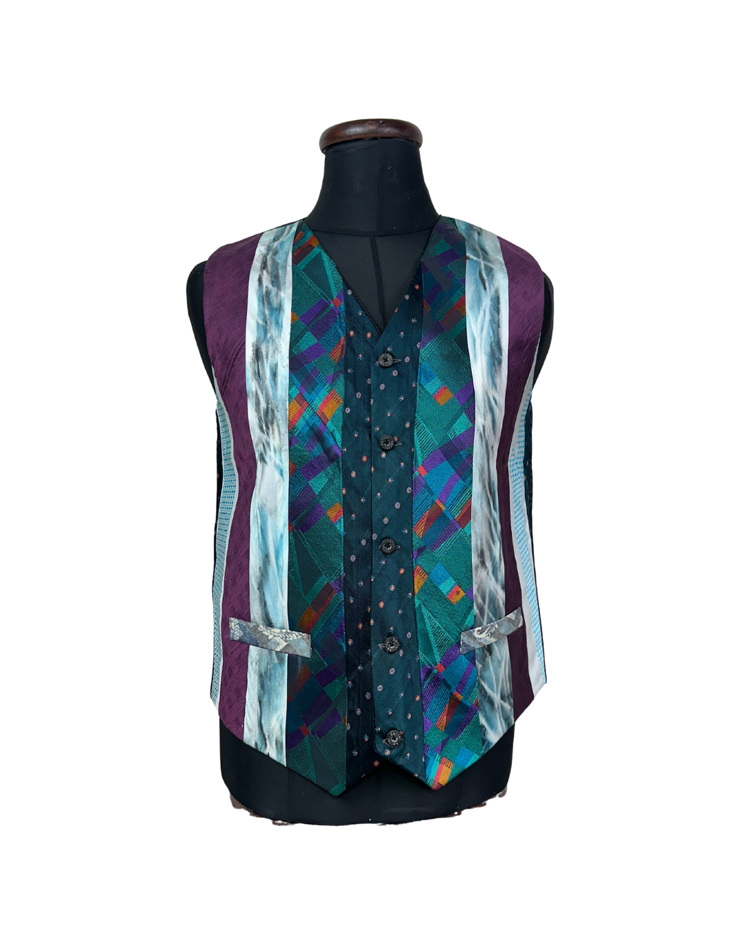 Retied Unisex Upcycled Neckties Vest Large
