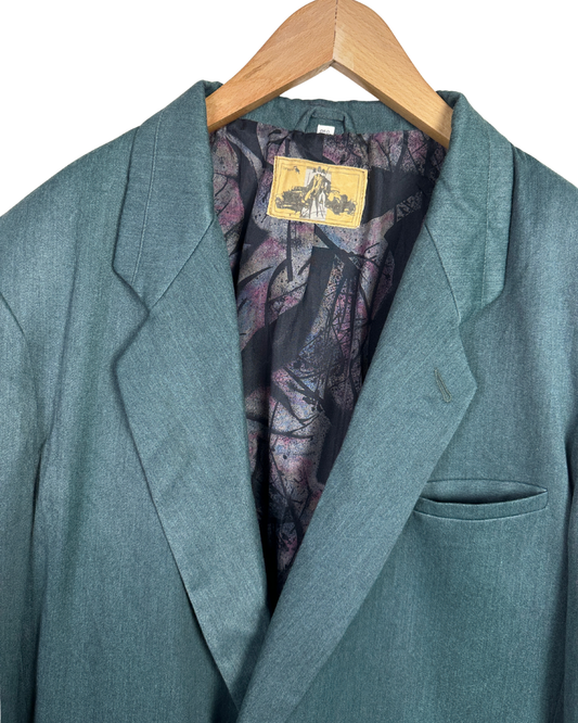 Vintage 90s Teal Green Double Breasted Blazer (Abstract Lining)