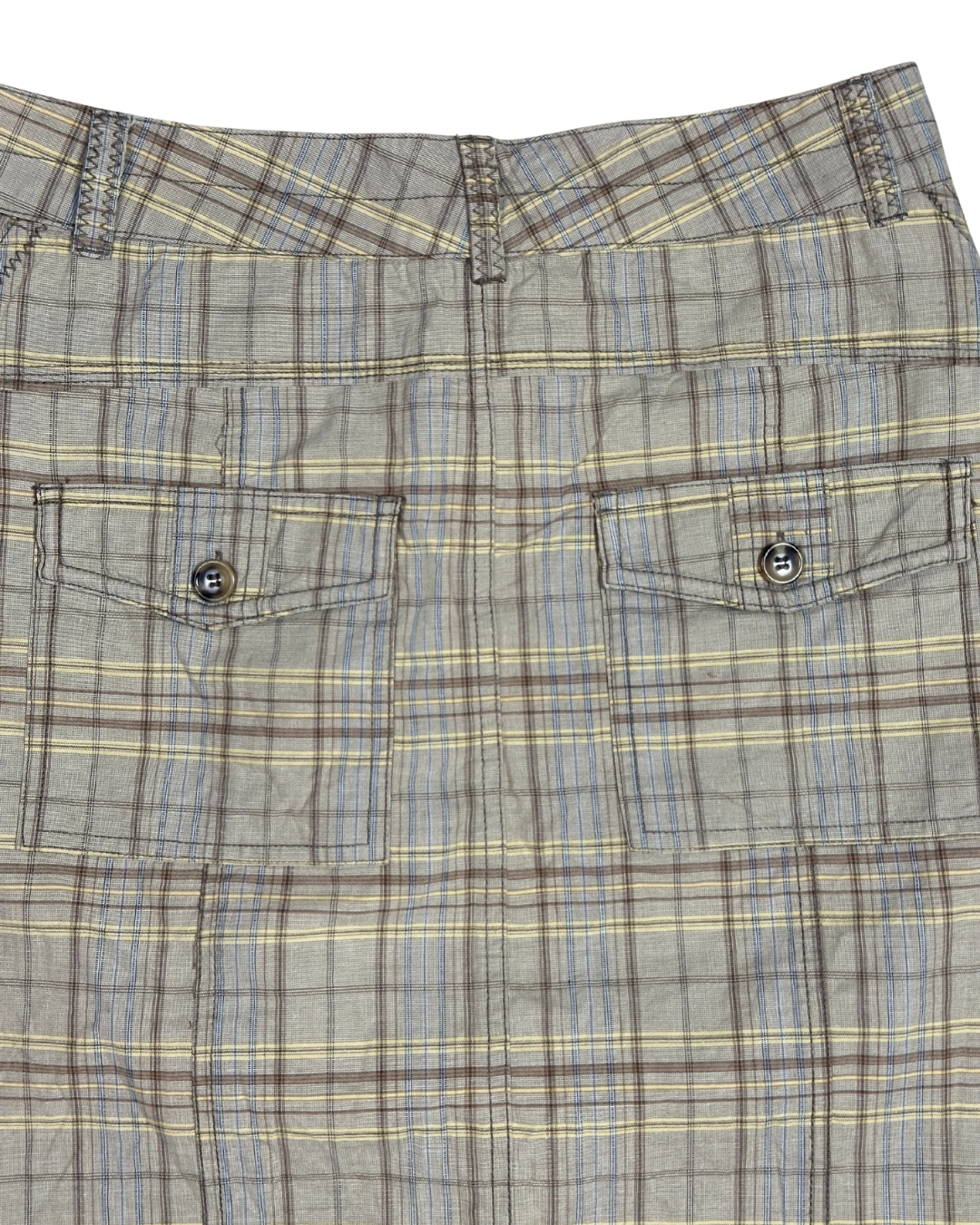 Plaid A-Line Midi Skirt with Front Pockets and Back Pockets