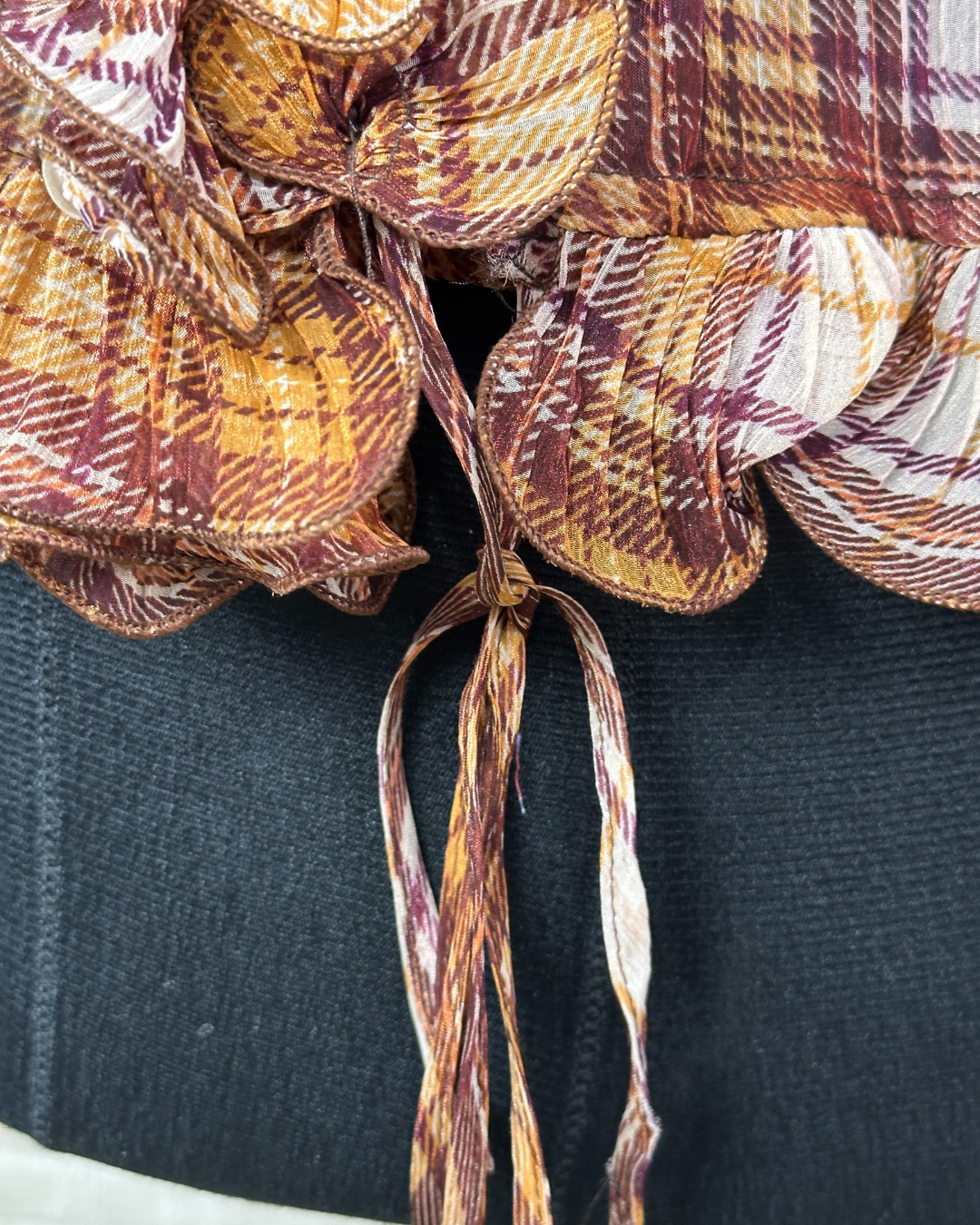 Ruffle Front Plaid Sheer Blouse