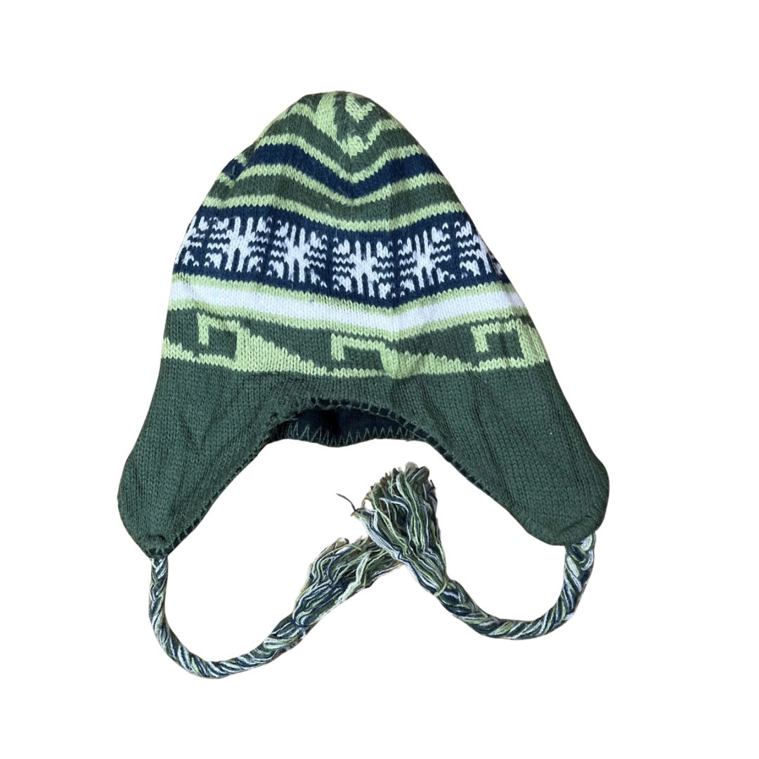 Green Earflap Patterned Beanie