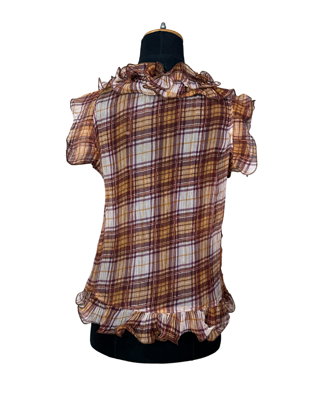 Ruffle Front Plaid Sheer Blouse