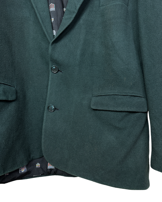 Vintage Dark Green Blazer with Crest Print Lining Large