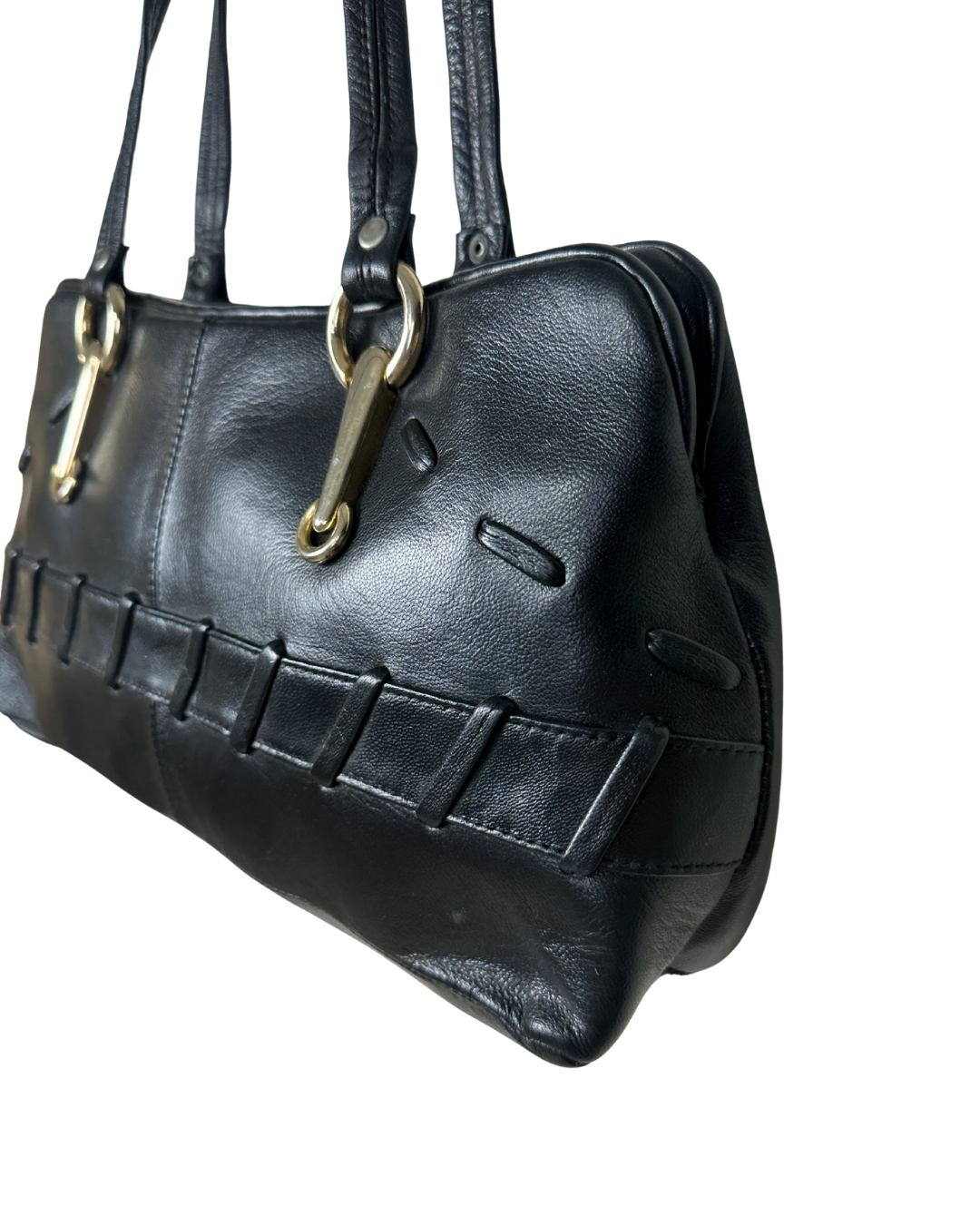 Vintage Black Genuine Leather Shoulder Bag