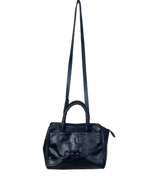 Moments Black Croc-Embossed Leather Handbag with Long Strap