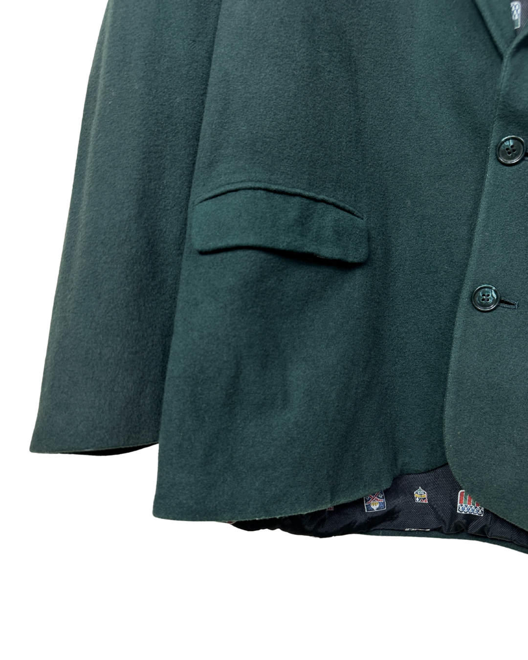 Vintage Dark Green Blazer with Crest Print Lining Large