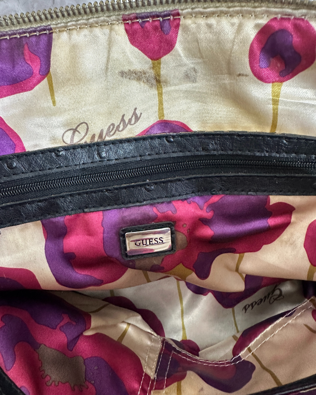 Vintage Guess Black Croc & Ostrich Embossed Handbag