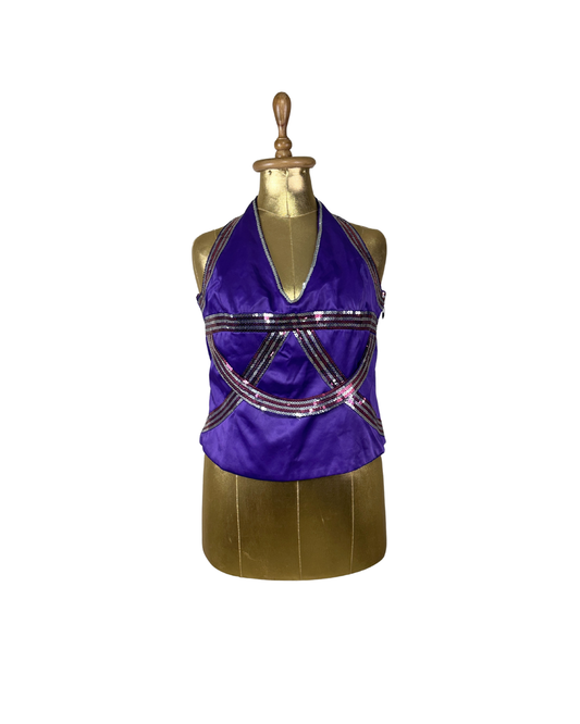 Vintage Günbeyi Purple Sequin Halter Corset Top