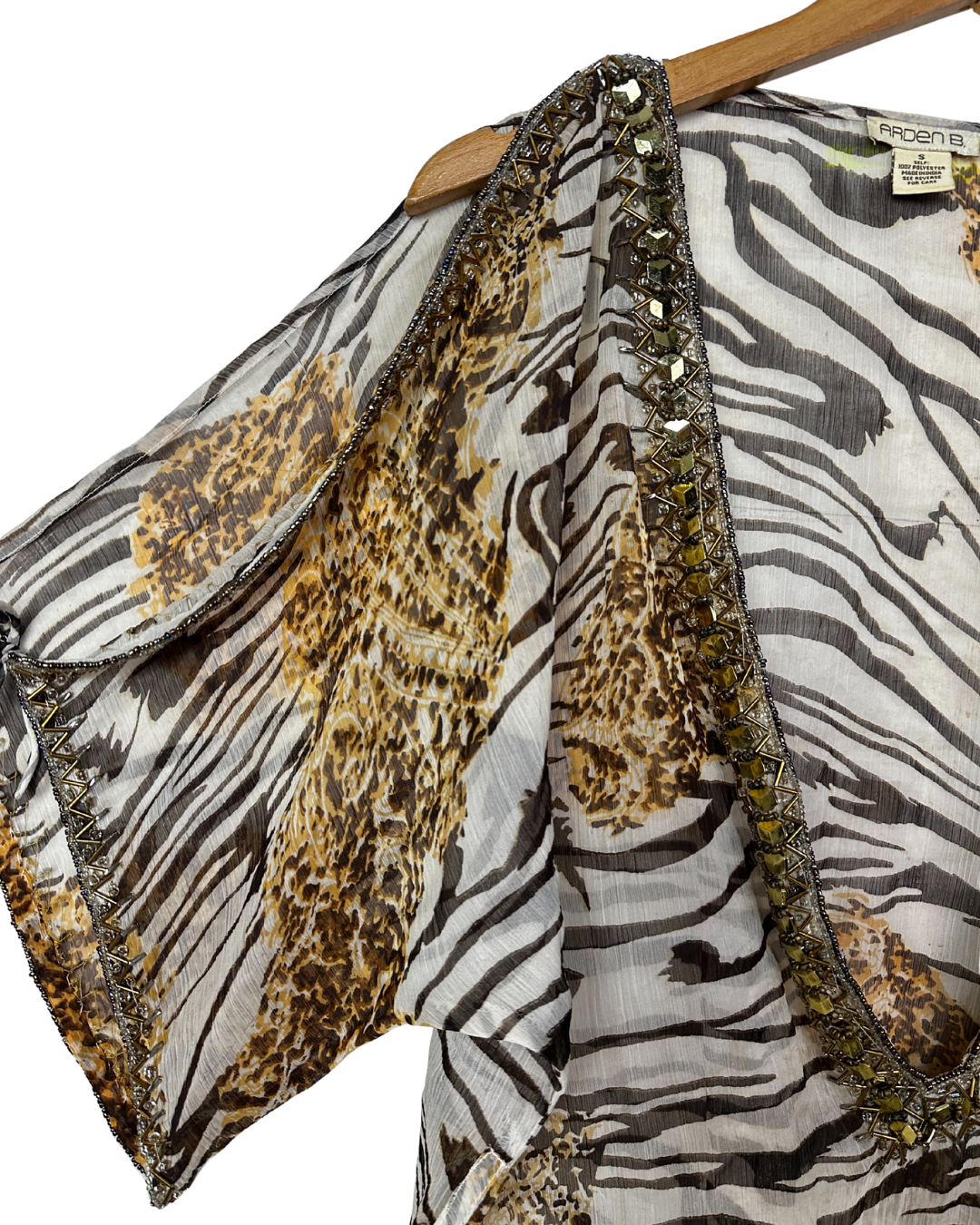 Arden B. Embellished Sheer Leopard Top