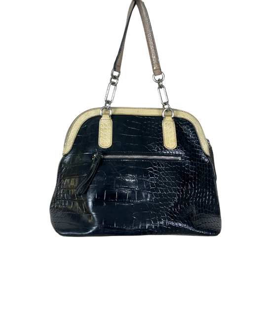 Vintage Guess Black Croc & Ostrich Embossed Handbag