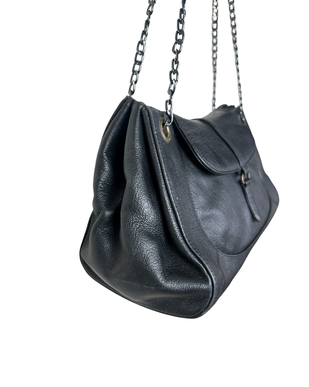 Vintage Y2K Genuine Leather Shoulder Bag with Adjustable Double Chain Strap