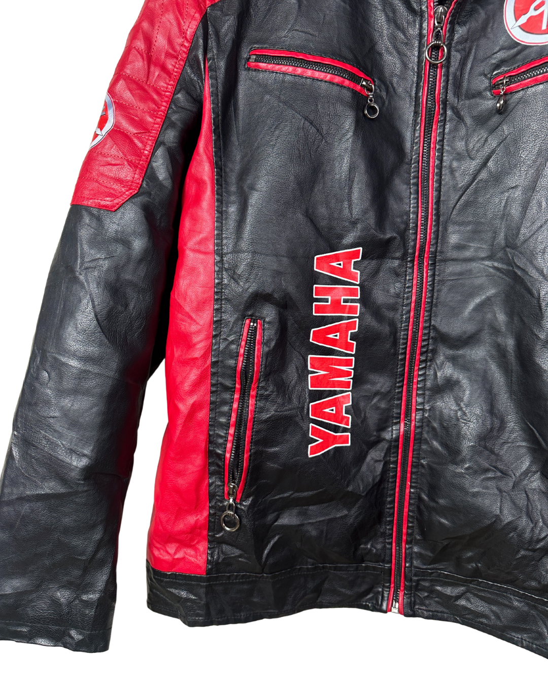 Vintage Yamaha Fleece-Lined Racing Biker Leather Jacket Large