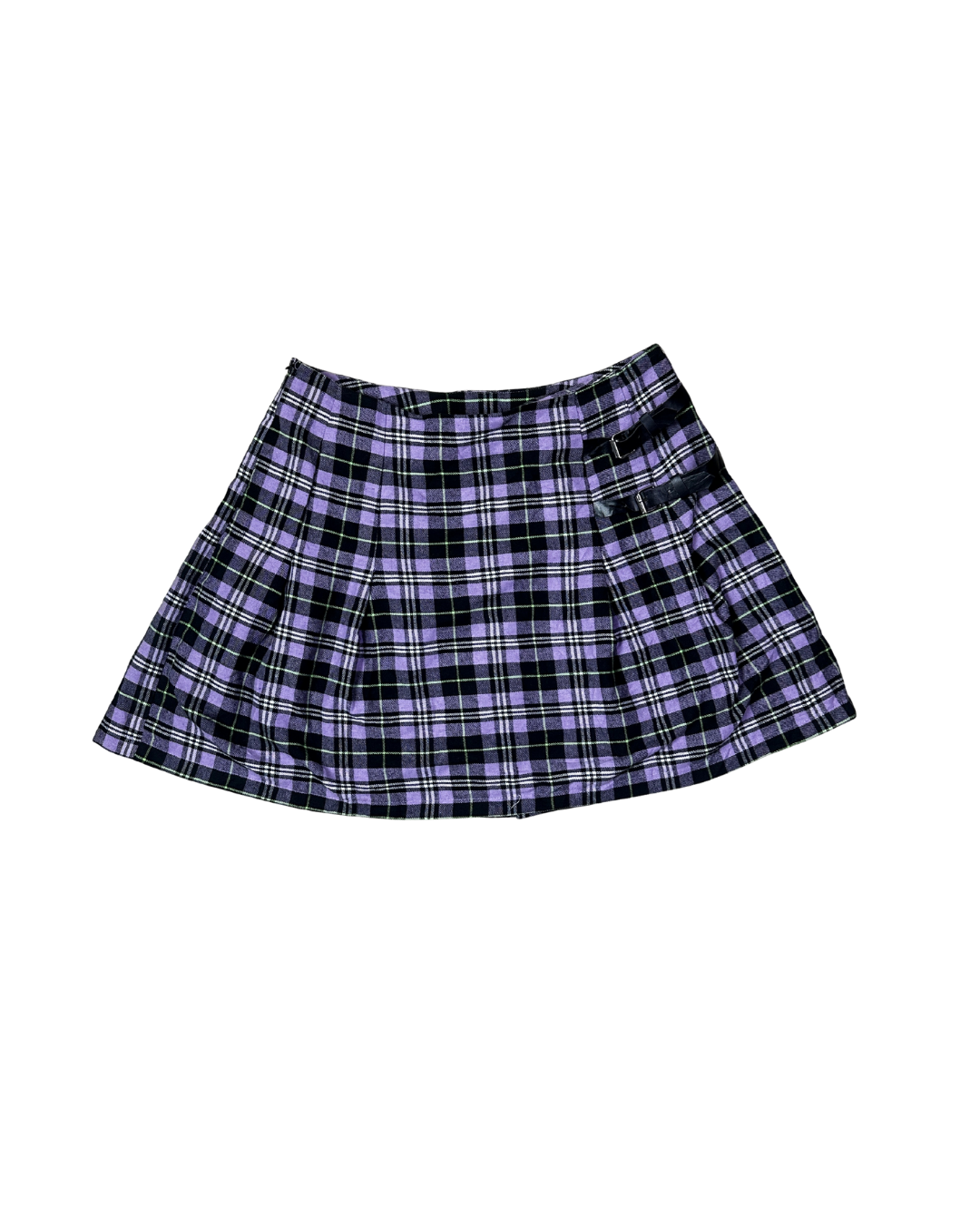 Purple Plaid Pleated Mini Skirt - XL
