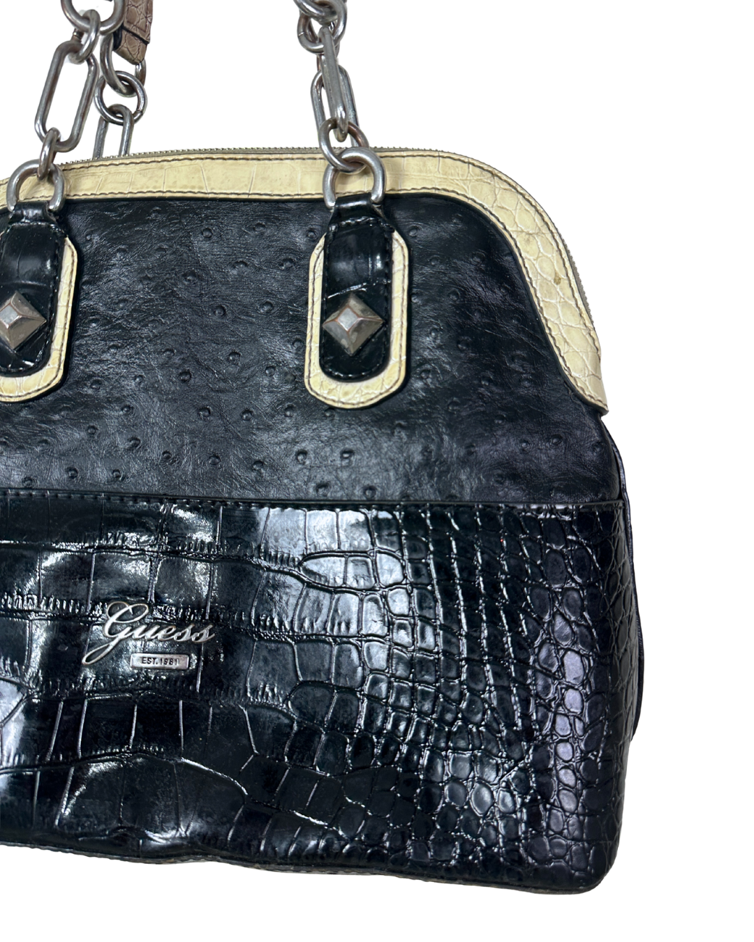 Vintage Guess Black Croc & Ostrich Embossed Handbag