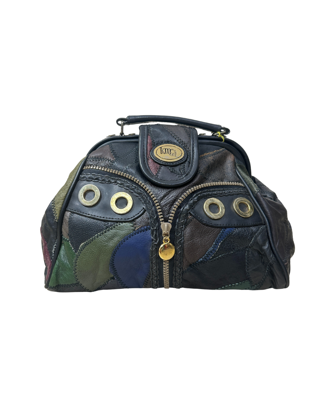 Vintage 80s KMQ Patchwork Genuine Leather Handbag