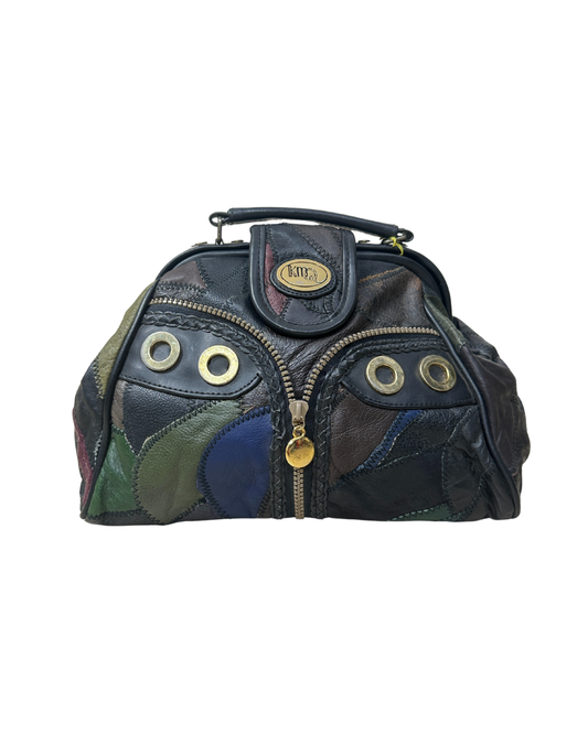 Vintage 80s KMQ Patchwork Genuine Leather Handbag