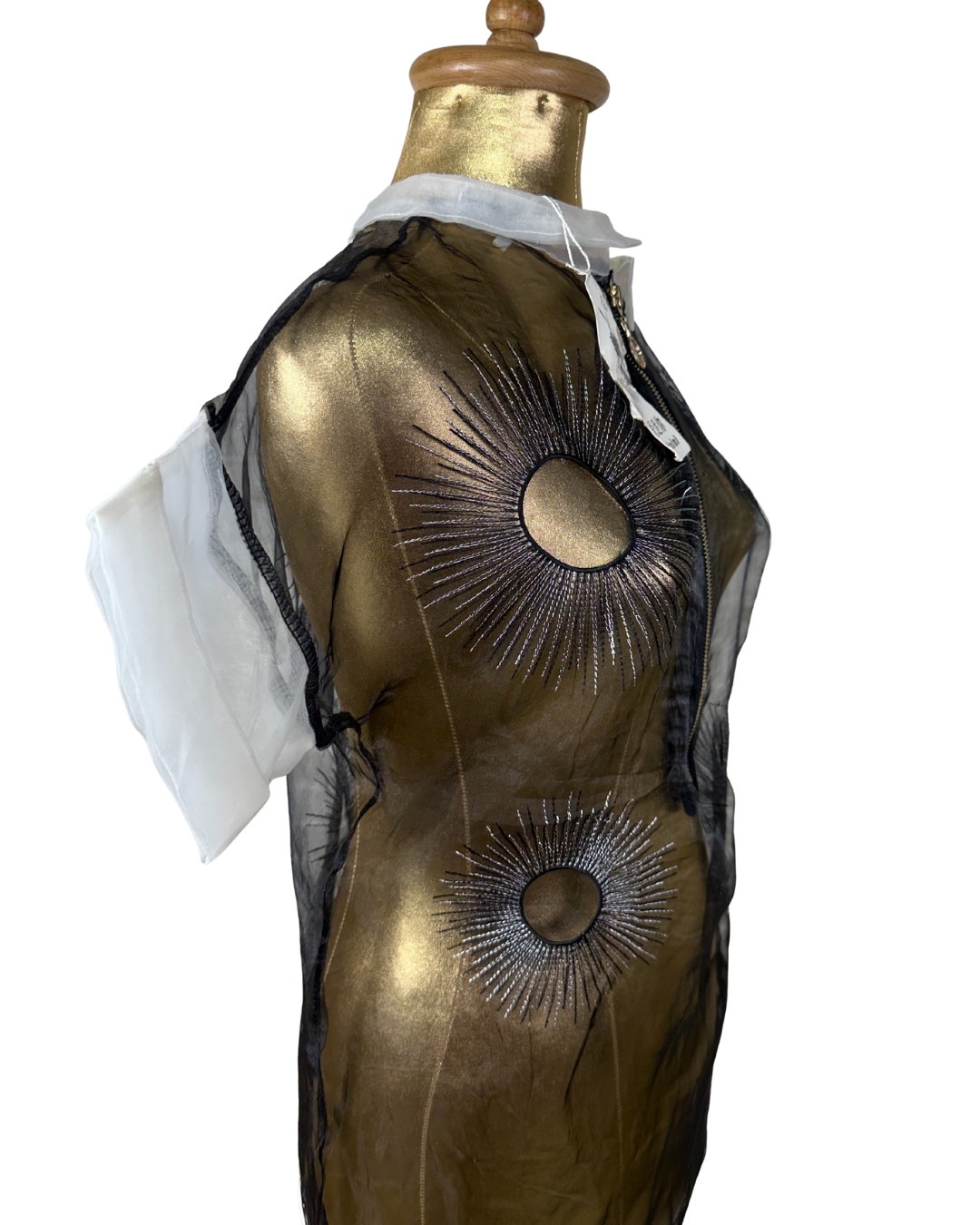Avant-Garde Metallic Organza Embroidered Zip Top