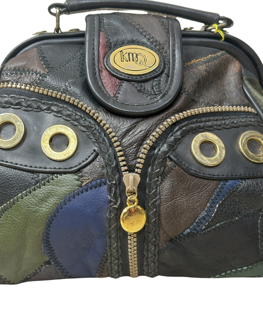 Vintage 80s KMQ Patchwork Genuine Leather Handbag