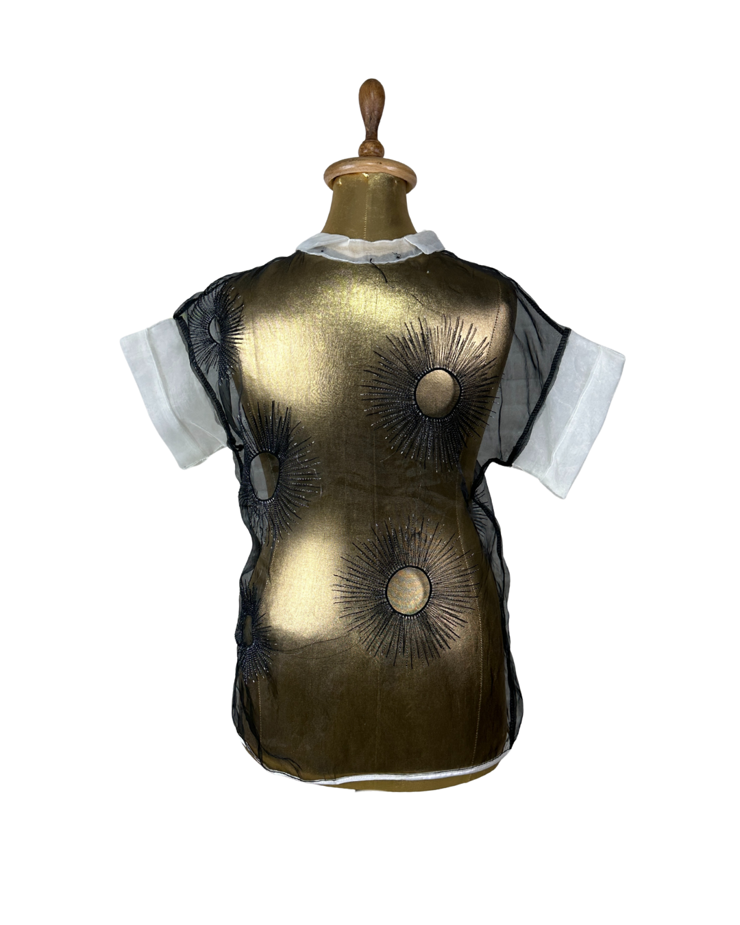 Avant-Garde Metallic Organza Embroidered Zip Top