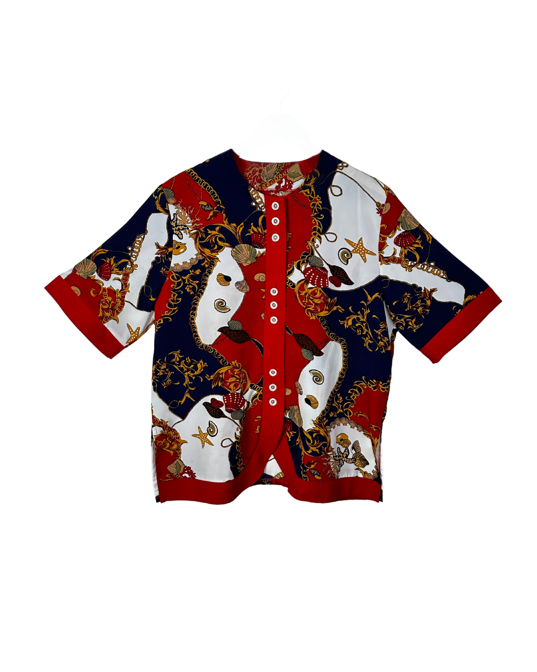 Vintage Nautical-Baroque Print Blouse - Women's XL