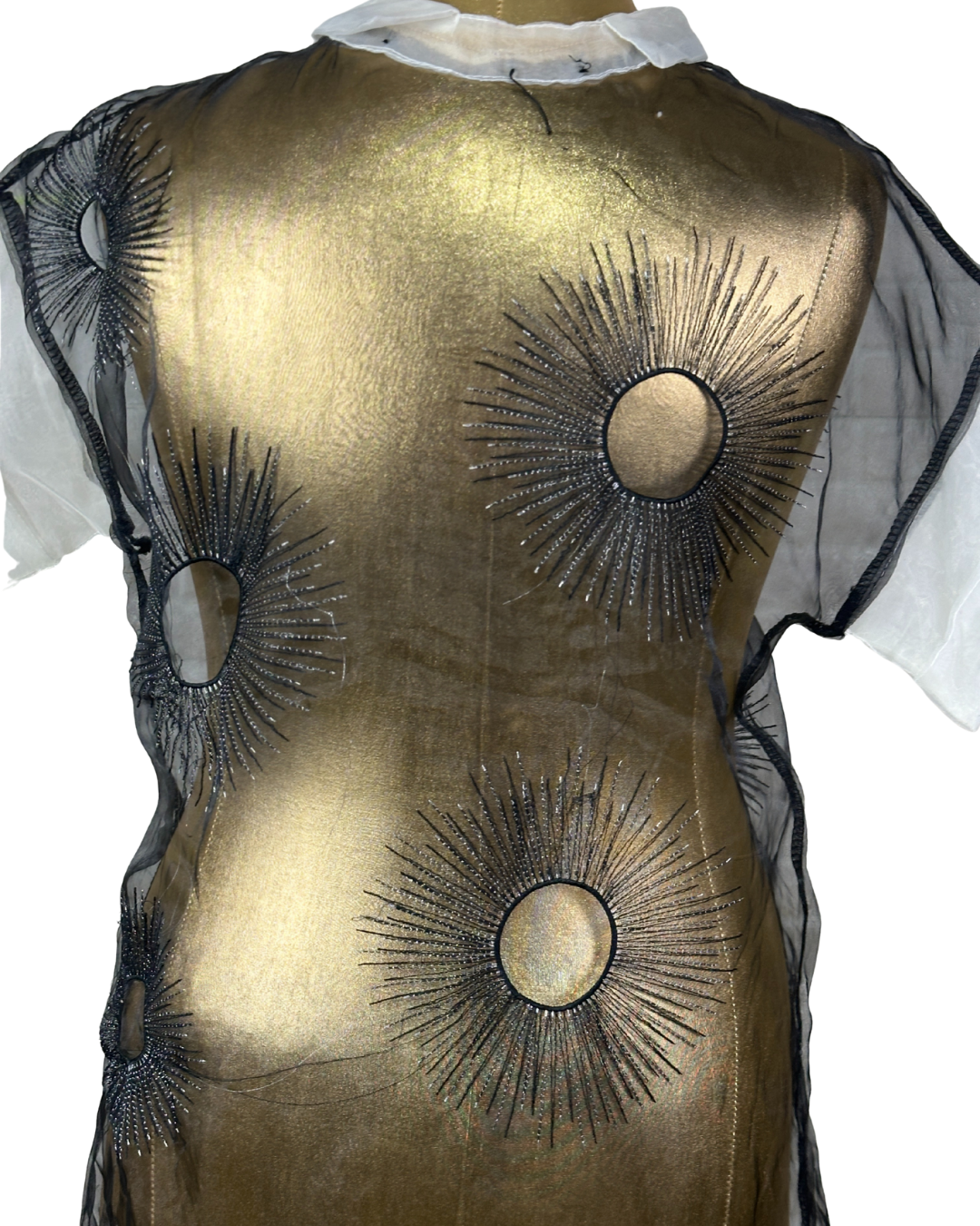 Avant-Garde Metallic Organza Embroidered Zip Top