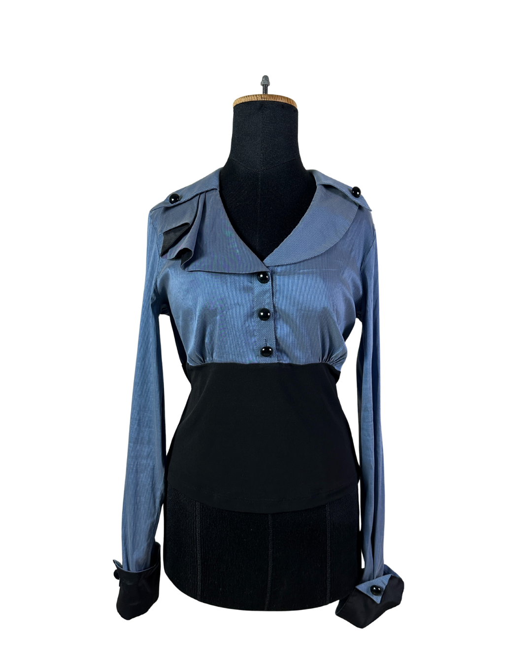 Two-Tone Structured Button-Up Blouse