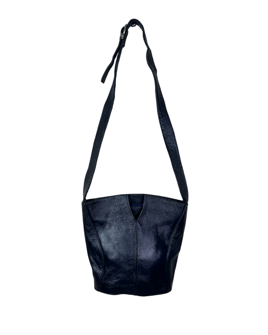 Vintage Navy Genuine Leather Bucket Bag