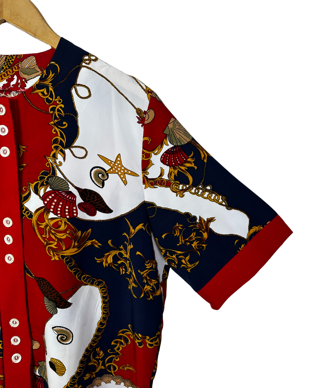 Vintage Nautical-Baroque Print Blouse - Women's XL